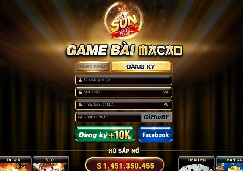 Giao diện đăng ký tài khoản tại cổng game Sunwin
